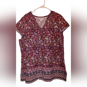 2X Liz Claiborne Pinkish Burgundy Floral Split-Neck Tunic
